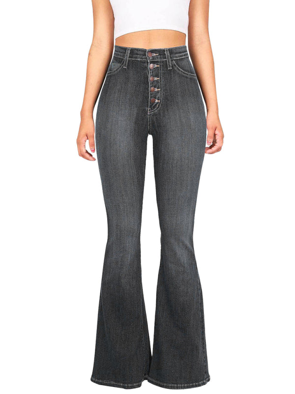 High waisted washed button-fly flared jeans | S - XL | 4 COLORS
