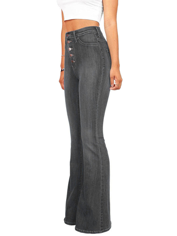 High waisted washed button-fly flared jeans | S - XL | 4 COLORS