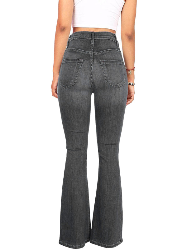 High waisted washed button-fly flared jeans | S - XL | 4 COLORS