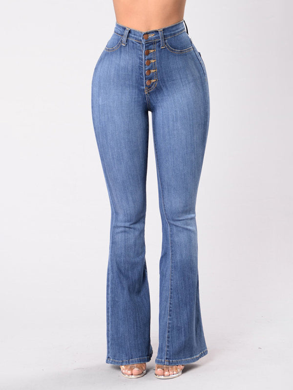 High waisted washed button-fly flared jeans | S - XL | 4 COLORS