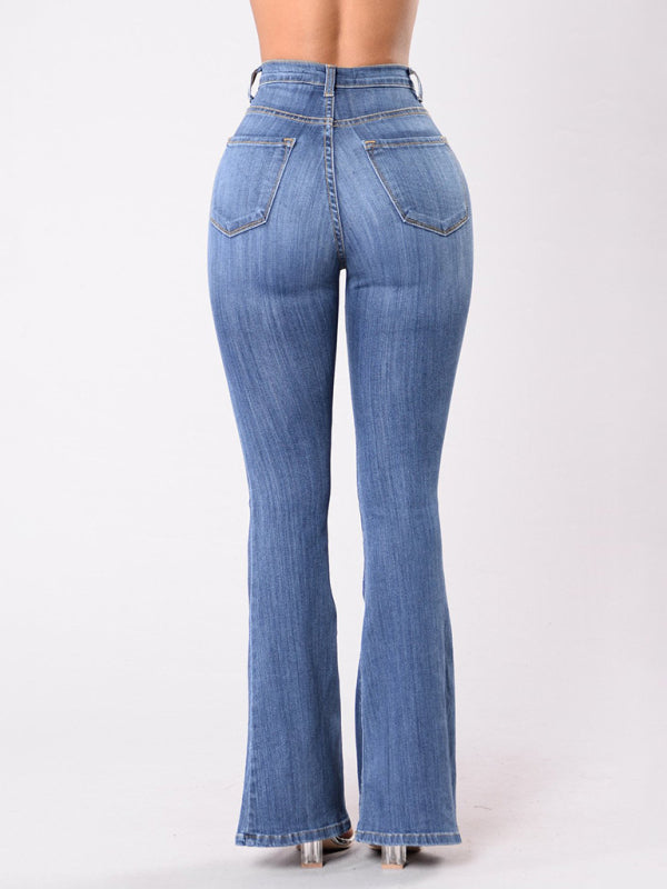 High waisted washed button-fly flared jeans | S - XL | 4 COLORS