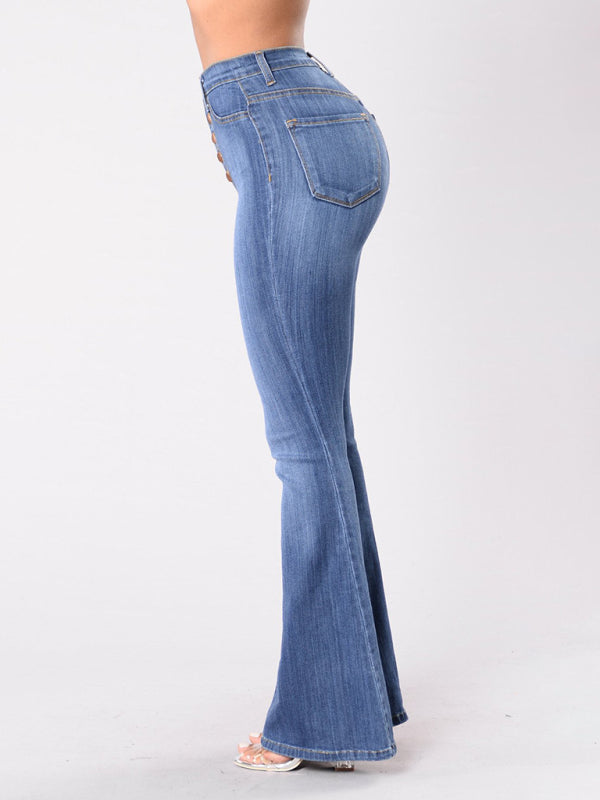 High waisted washed button-fly flared jeans | S - XL | 4 COLORS