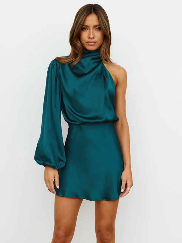 One-shoulder satin mini dress | S - XL | 6 COLORS