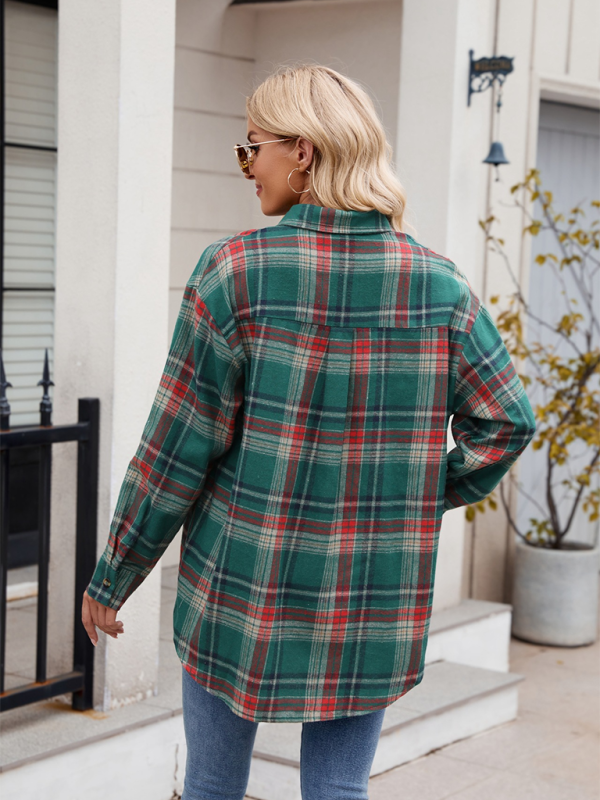 New Casual Fashion Loose Plaid Pocket Shirt