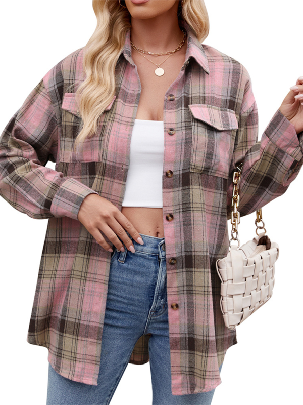 New Casual Fashion Loose Plaid Pocket Shirt