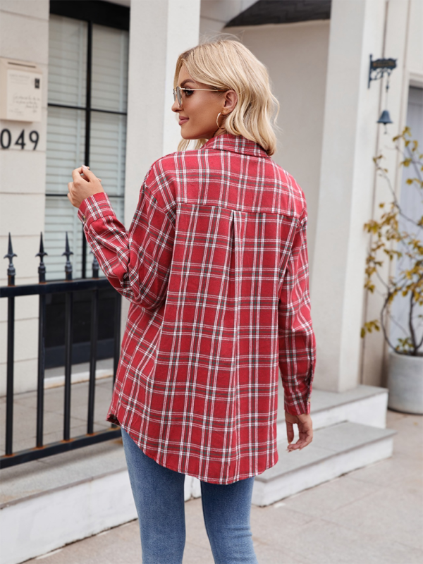 Nueva camisa informal holgada con bolsillos a cuadros 