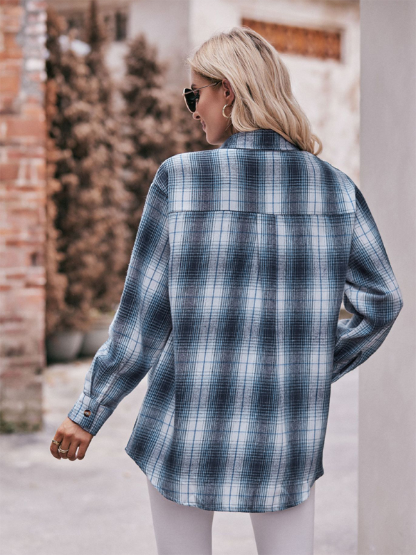 Camisa holgada de cuadros de gran tamaño y estilo informal para mujer 