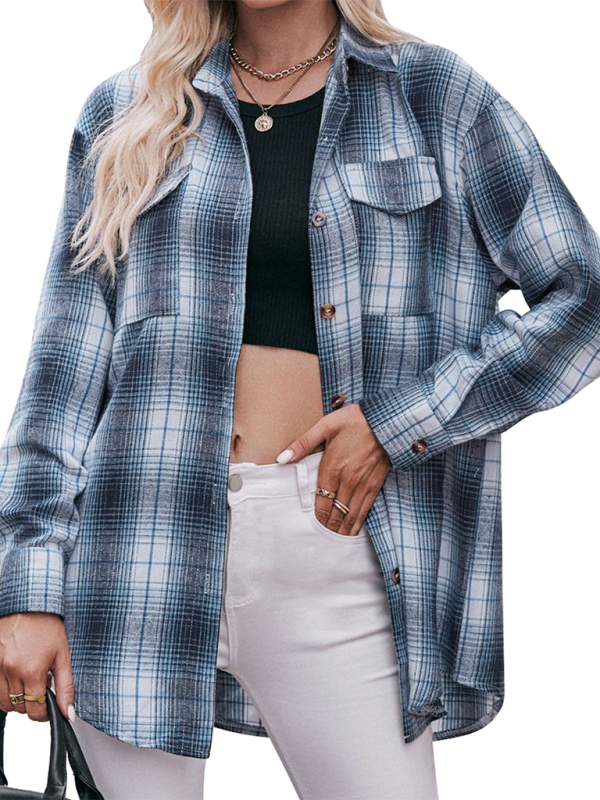 Camisa holgada de cuadros de gran tamaño y estilo informal para mujer 