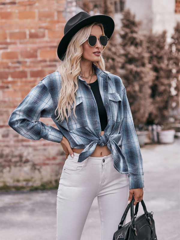 Camisa holgada de cuadros de gran tamaño y estilo informal para mujer 