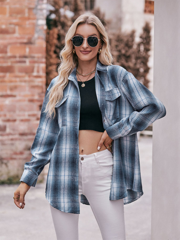 Camisa holgada de cuadros de gran tamaño y estilo informal para mujer 