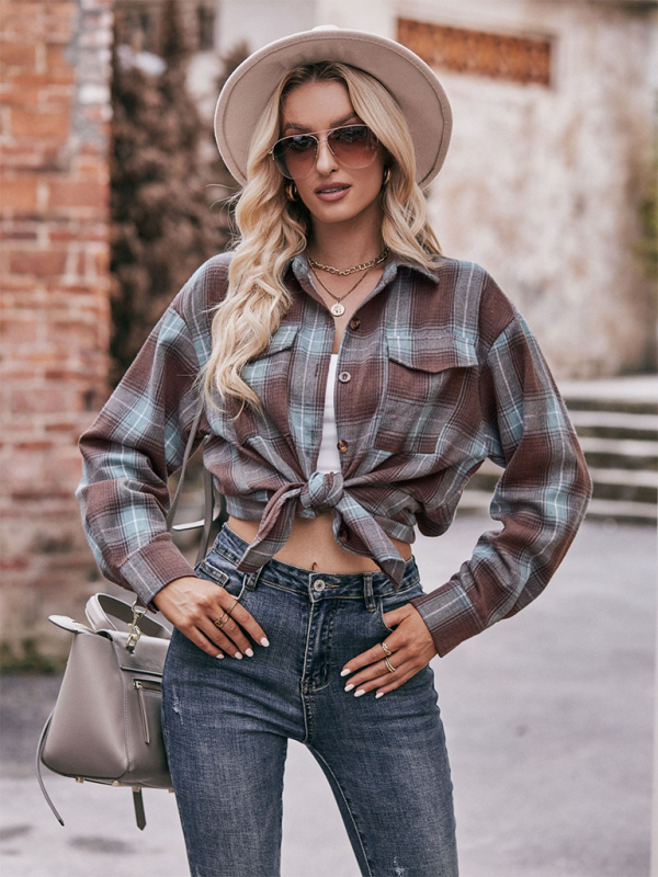 Camisa holgada de cuadros de gran tamaño y estilo informal para mujer 