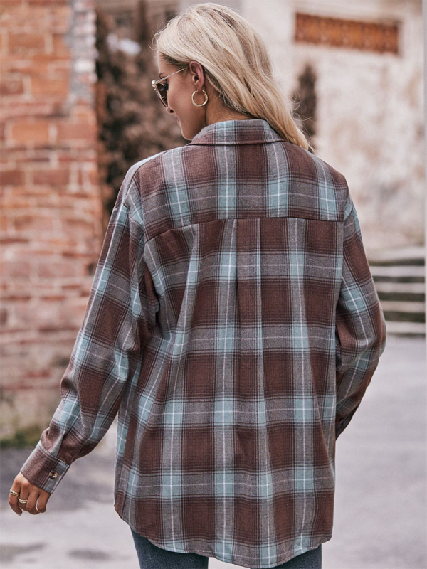Camisa holgada de cuadros de gran tamaño y estilo informal para mujer 