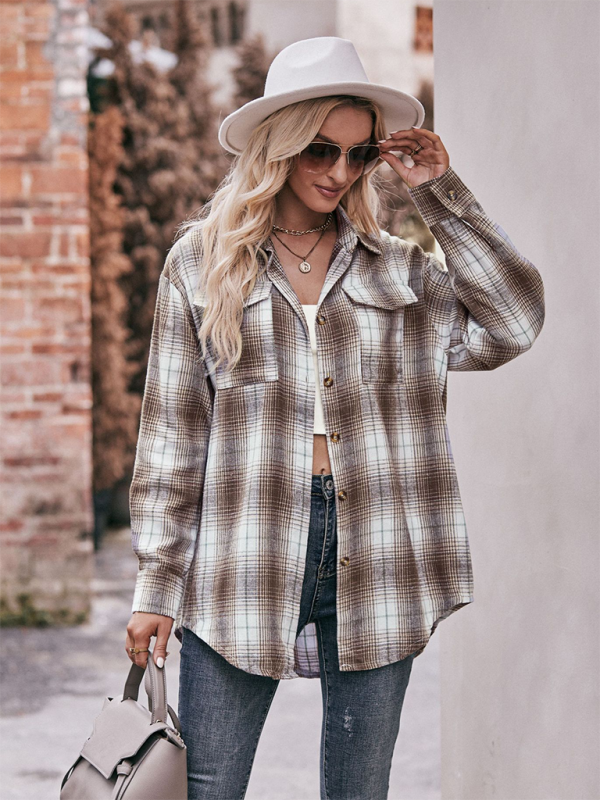 Camisa holgada de cuadros de gran tamaño y estilo informal para mujer 