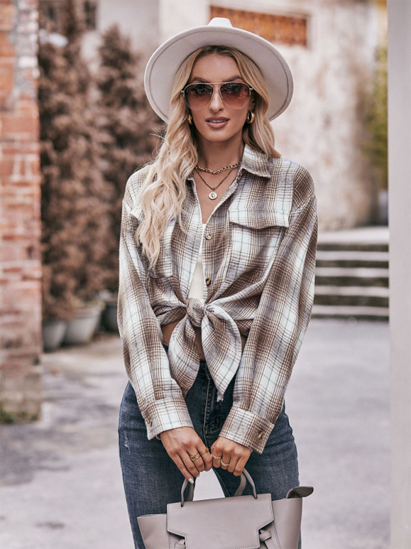 Camisa holgada de cuadros de gran tamaño y estilo informal para mujer 