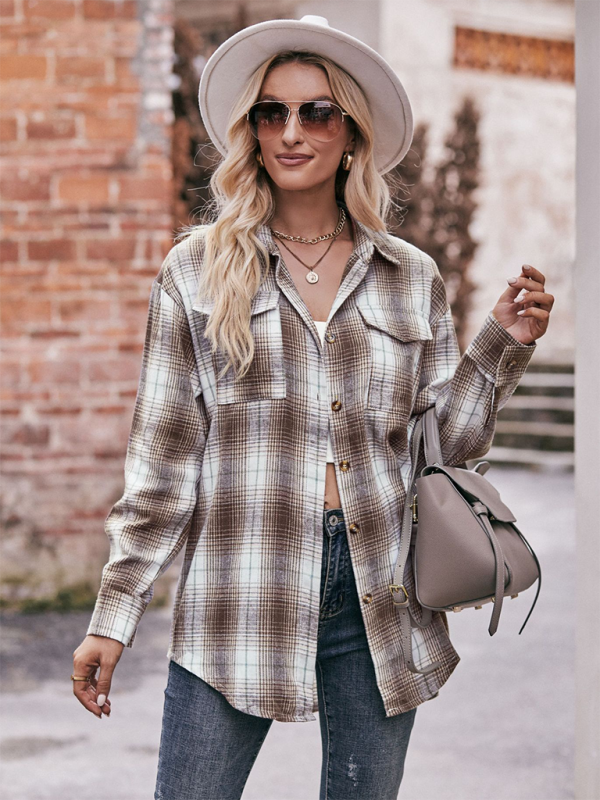 Camisa holgada de cuadros de gran tamaño y estilo informal para mujer 