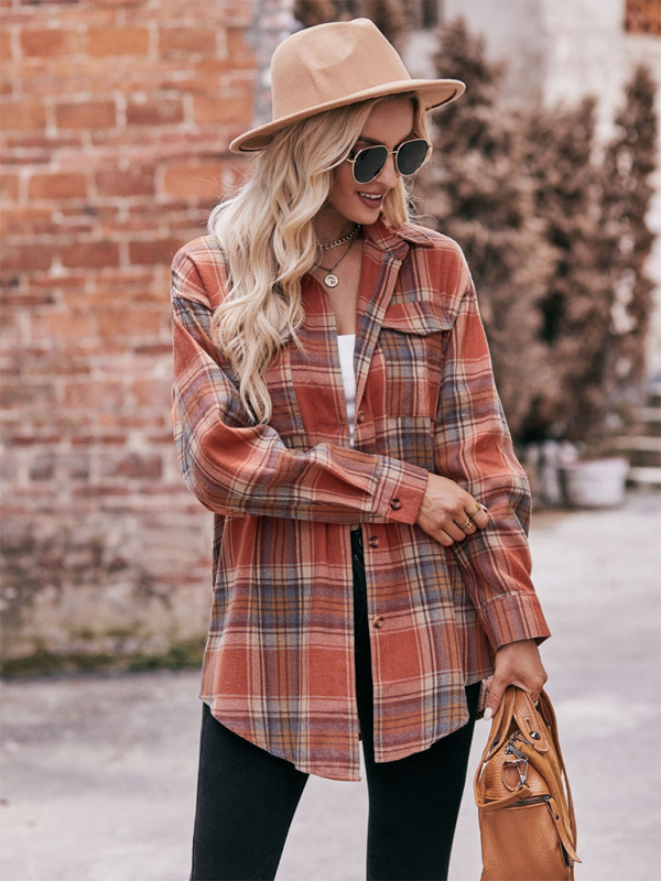 Camisa holgada de cuadros de gran tamaño y estilo informal para mujer 