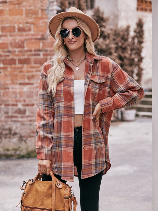 Camisa holgada de cuadros de gran tamaño y estilo informal para mujer 