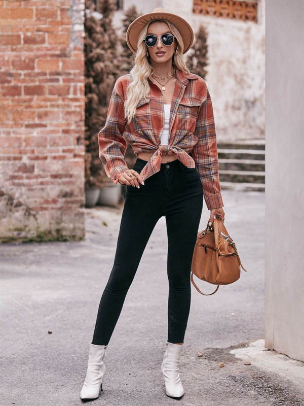 Camisa holgada de cuadros de gran tamaño y estilo informal para mujer 