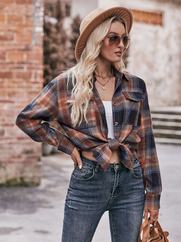 Camisa holgada de cuadros de gran tamaño y estilo informal para mujer 