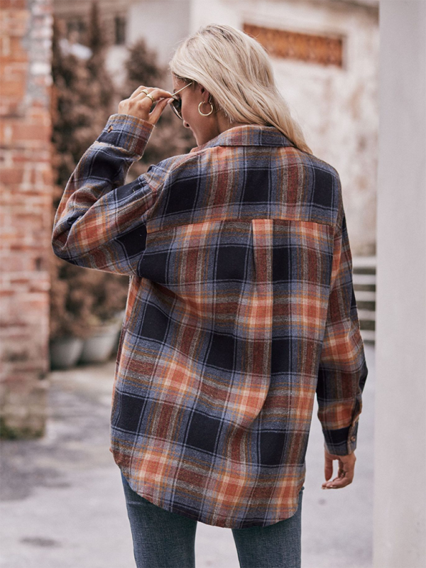 Camisa holgada de cuadros de gran tamaño y estilo informal para mujer 