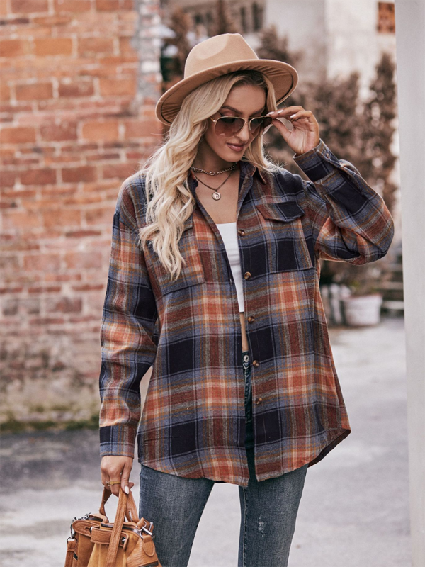 Camisa holgada de cuadros de gran tamaño y estilo informal para mujer 
