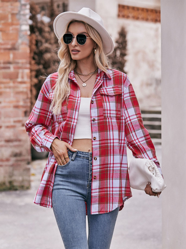 Camisa holgada de cuadros de gran tamaño y estilo informal para mujer 