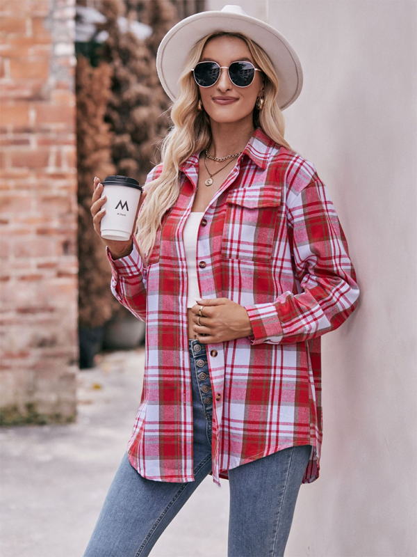 Camisa holgada de cuadros de gran tamaño y estilo informal para mujer 
