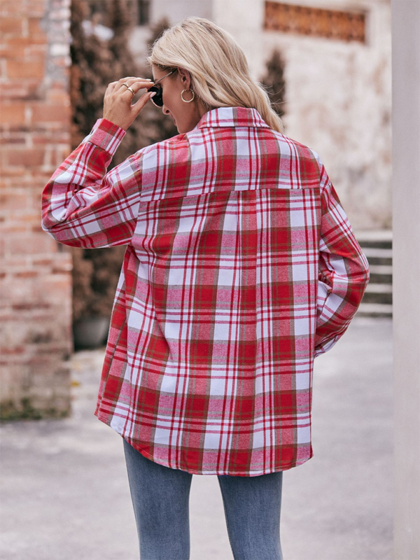 Camisa holgada de cuadros de gran tamaño y estilo informal para mujer 