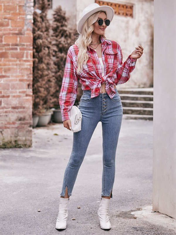 Camisa holgada de cuadros de gran tamaño y estilo informal para mujer 