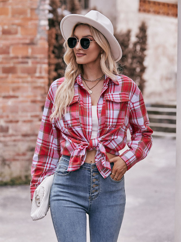 Camisa holgada de cuadros de gran tamaño y estilo informal para mujer 