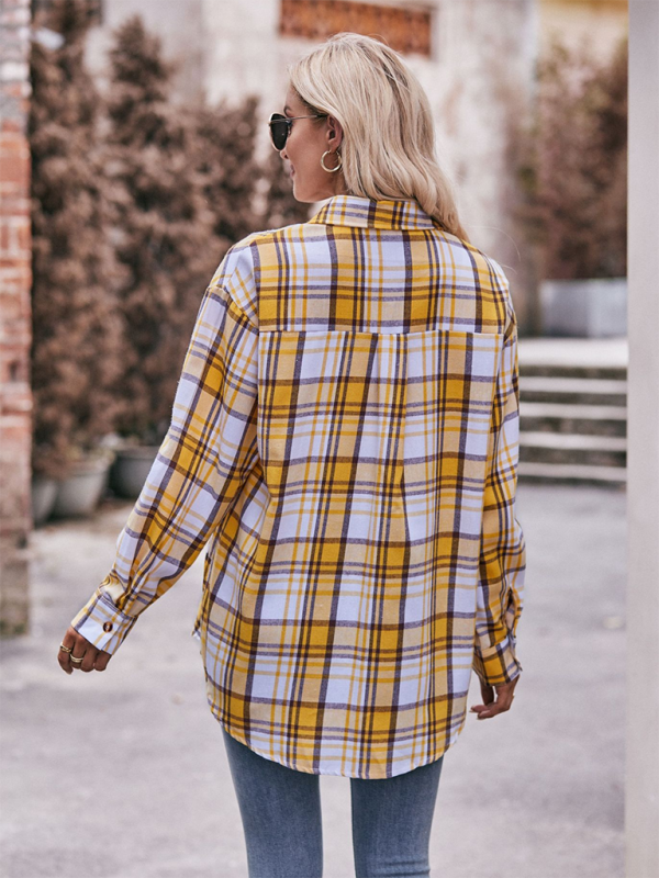Camisa holgada de cuadros de gran tamaño y estilo informal para mujer 