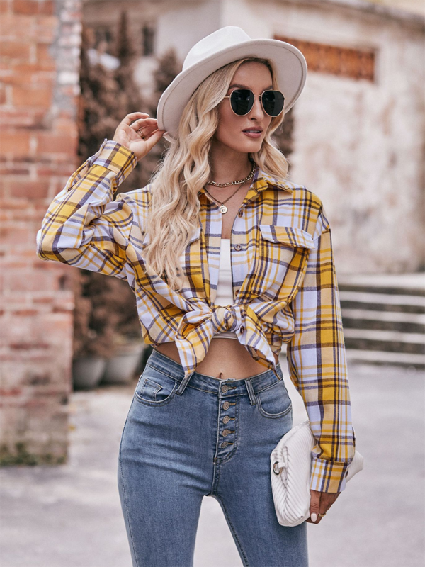 Camisa holgada de cuadros de gran tamaño y estilo informal para mujer 