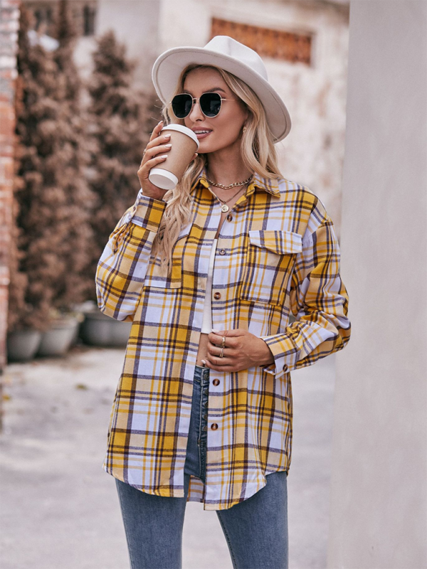 Camisa holgada de cuadros de gran tamaño y estilo informal para mujer 