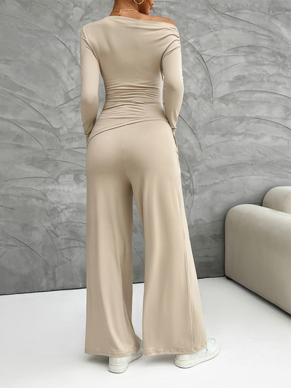Conjunto de top y pantalones anchos de manga larga y corte ajustado Y2K para mujer 