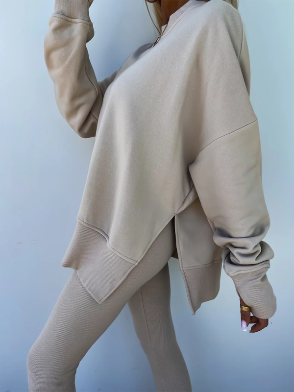 Casual Side Slit Sweatshirt and Leggings 2-piece set