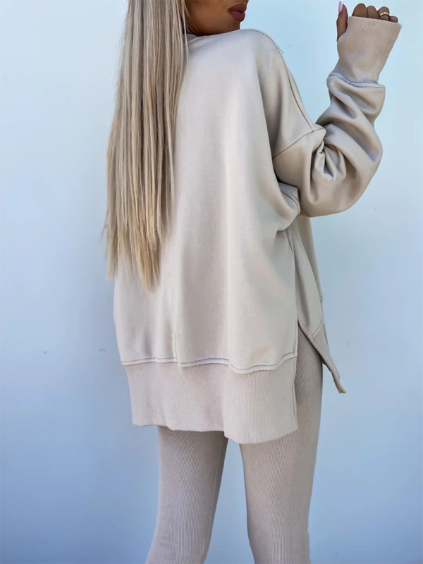 Casual Side Slit Sweatshirt and Leggings 2-piece set