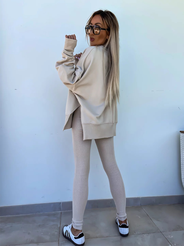 Casual Side Slit Sweatshirt and Leggings 2-piece set