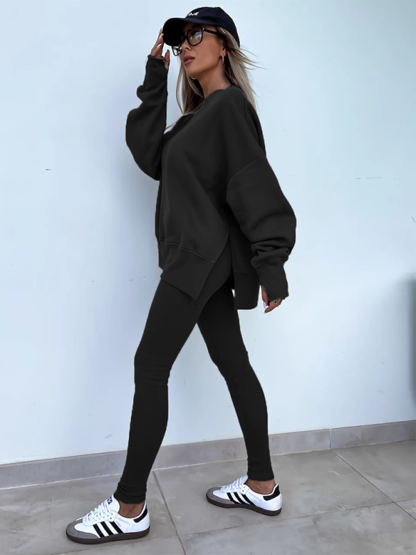 Casual Side Slit Sweatshirt and Leggings 2-piece set