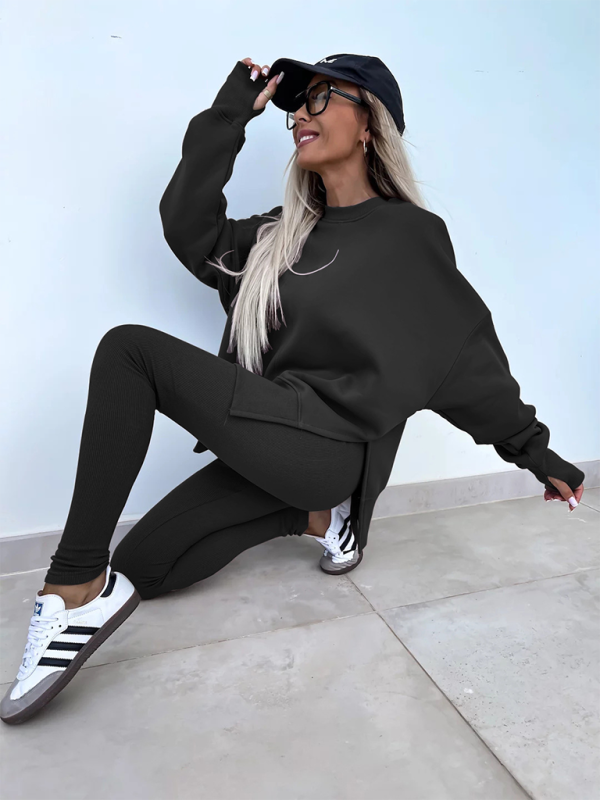 Casual Side Slit Sweatshirt and Leggings 2-piece set