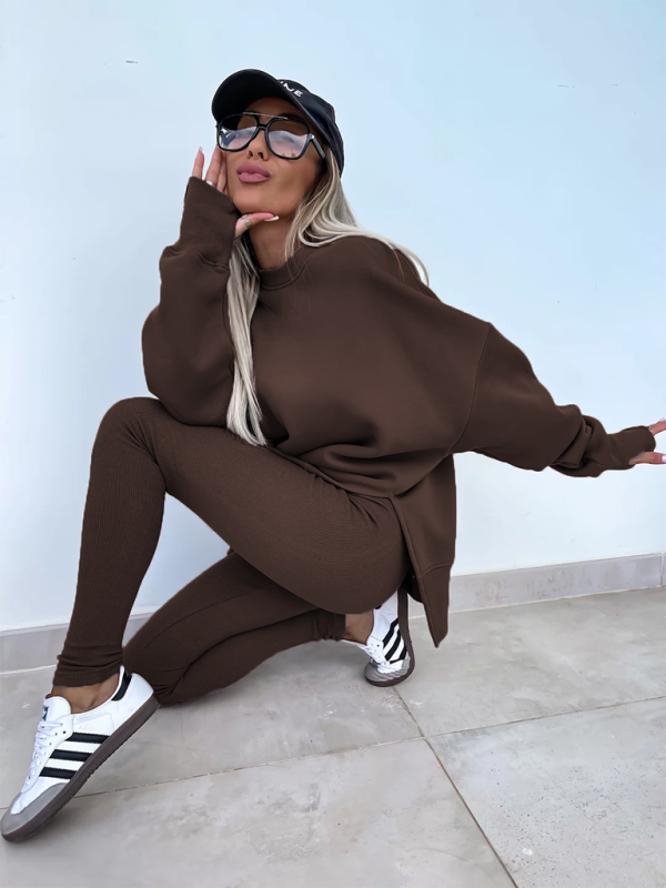 Casual Side Slit Sweatshirt and Leggings 2-piece set