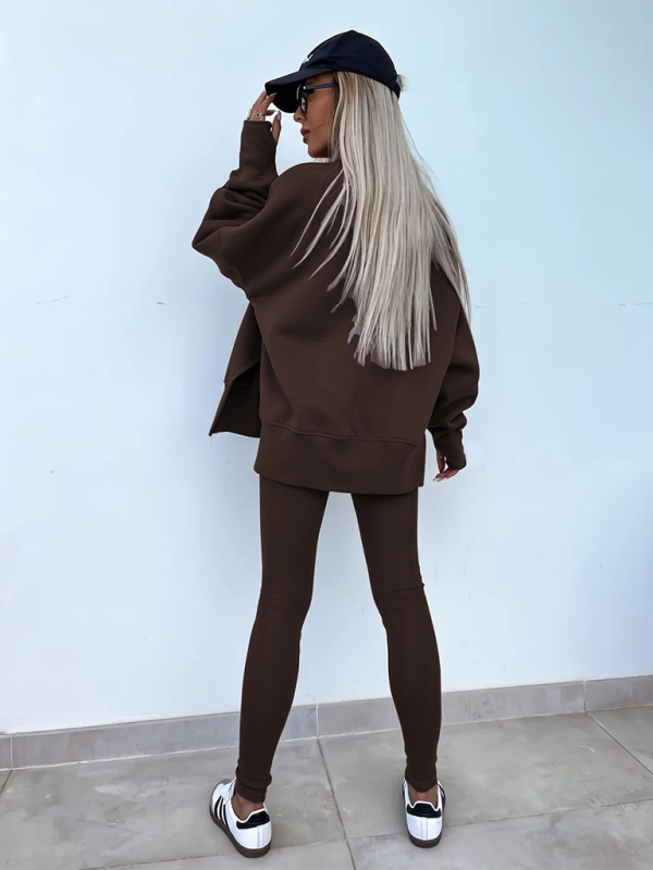 Casual Side Slit Sweatshirt and Leggings 2-piece set