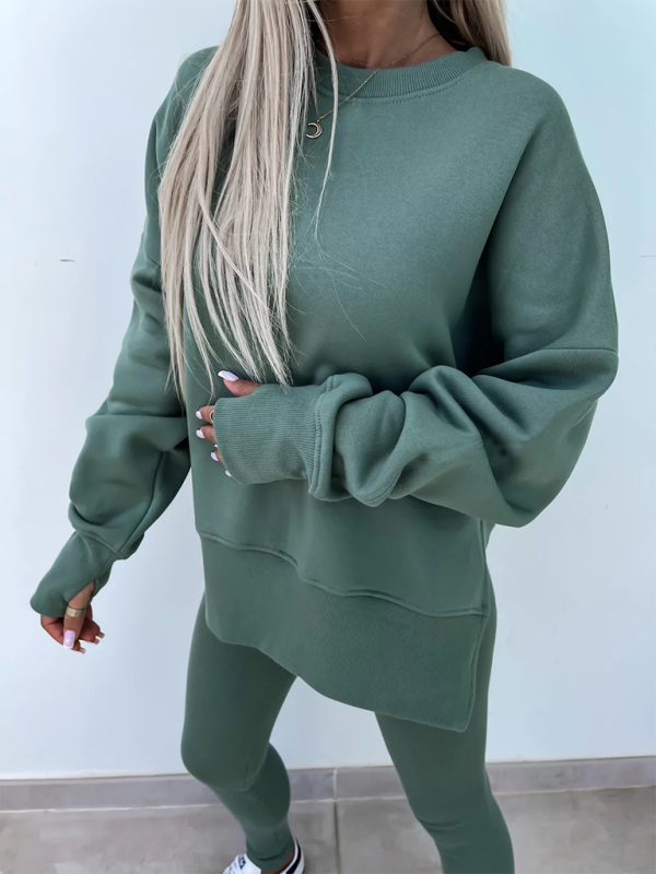 Casual Side Slit Sweatshirt and Leggings 2-piece set