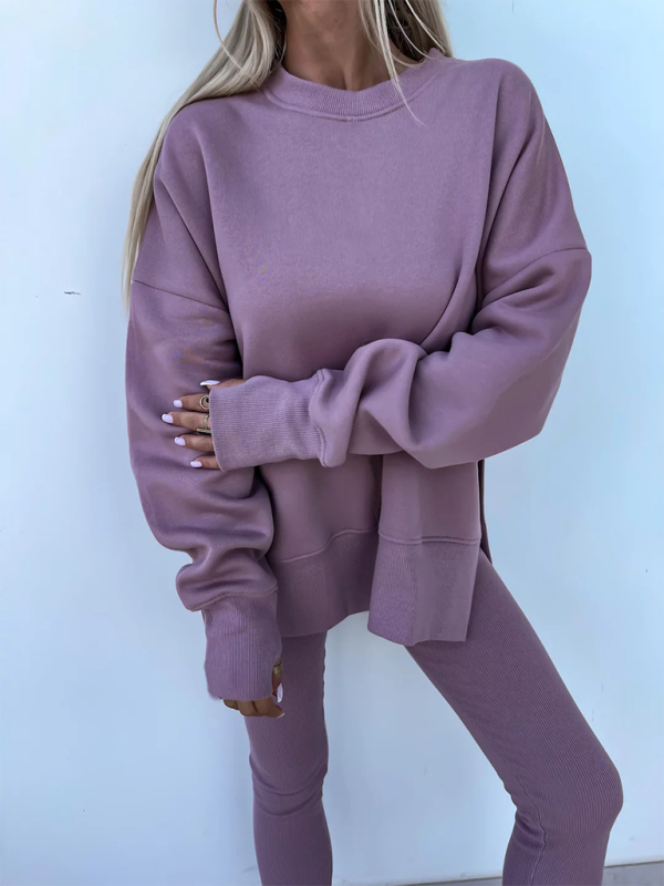 Casual Side Slit Sweatshirt and Leggings 2-piece set