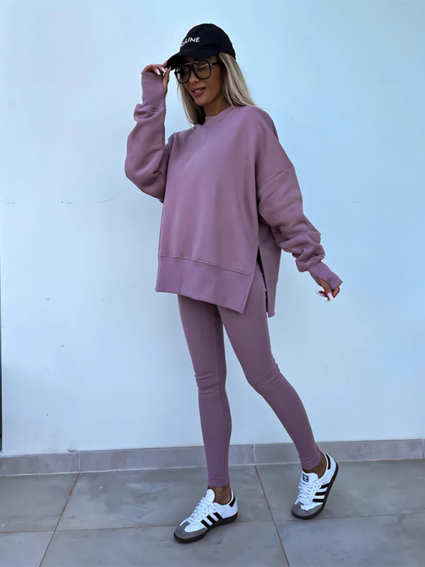 Casual Side Slit Sweatshirt and Leggings 2-piece set