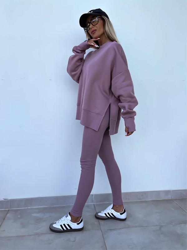 Casual Side Slit Sweatshirt and Leggings 2-piece set