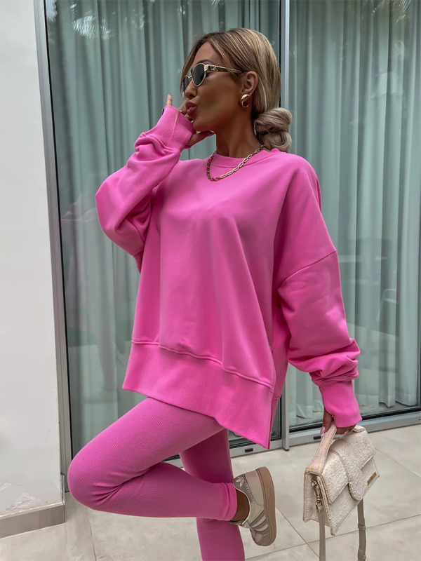 Casual Side Slit Sweatshirt and Leggings 2-piece set