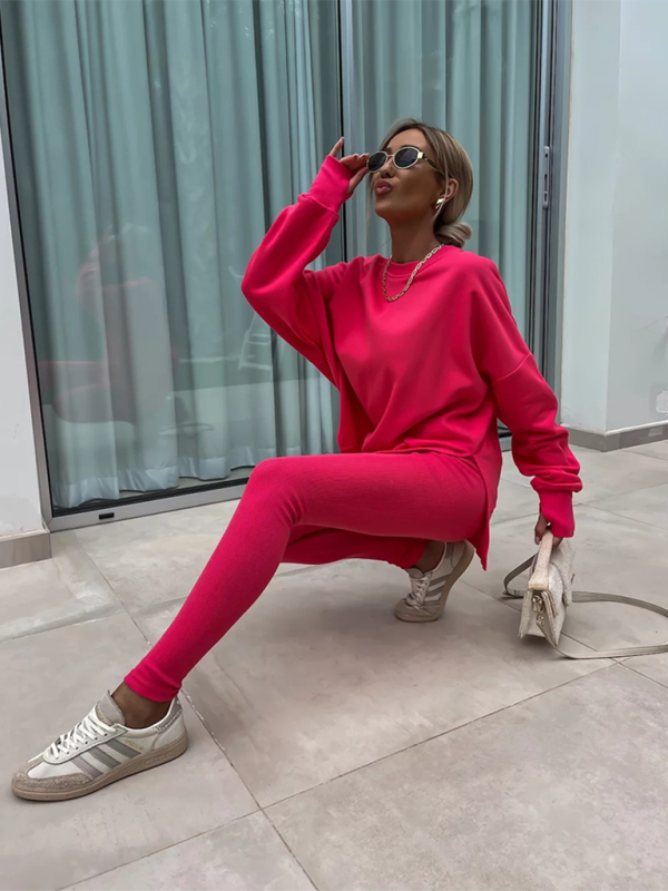 Casual Side Slit Sweatshirt and Leggings 2-piece set