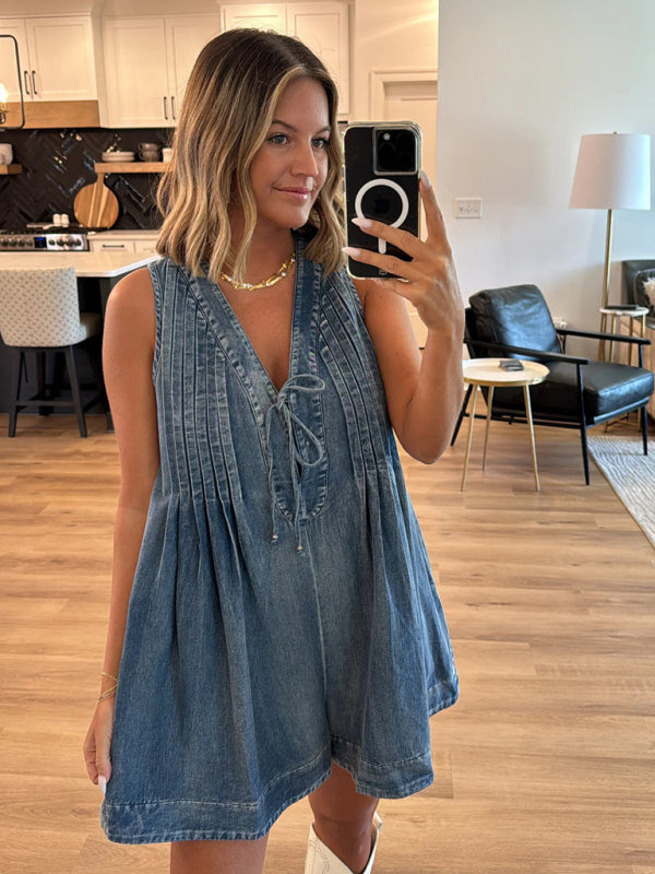 Sleeveless Flutter Denim Romper