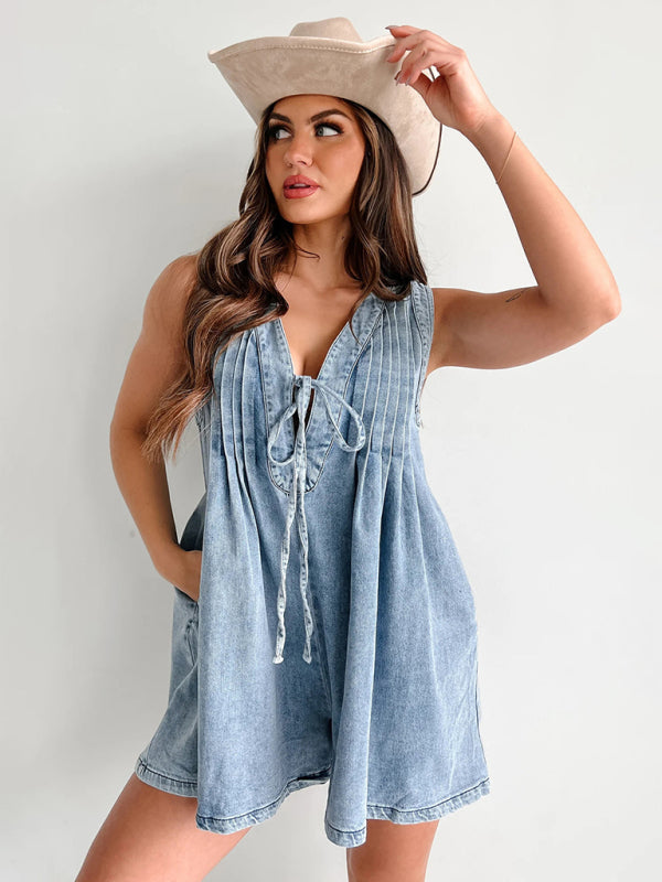 Sleeveless Flutter Denim Romper