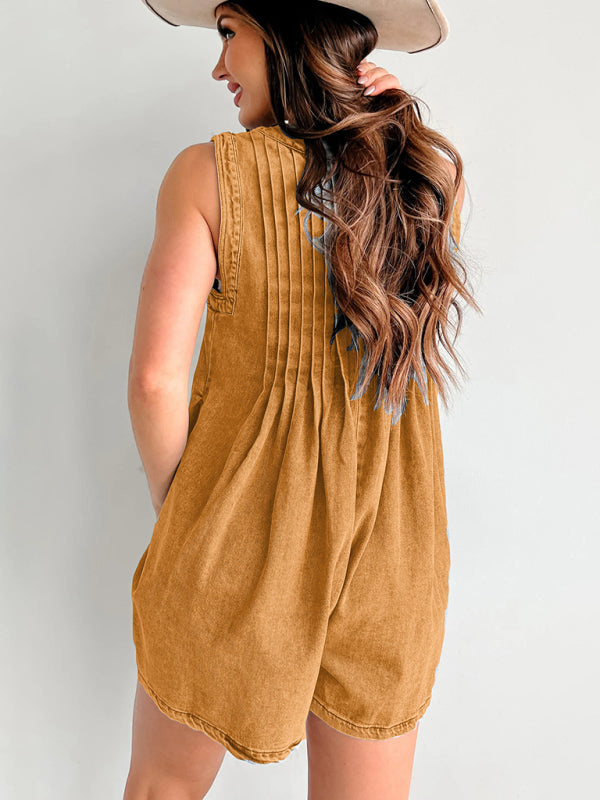 Sleeveless Flutter Denim Romper